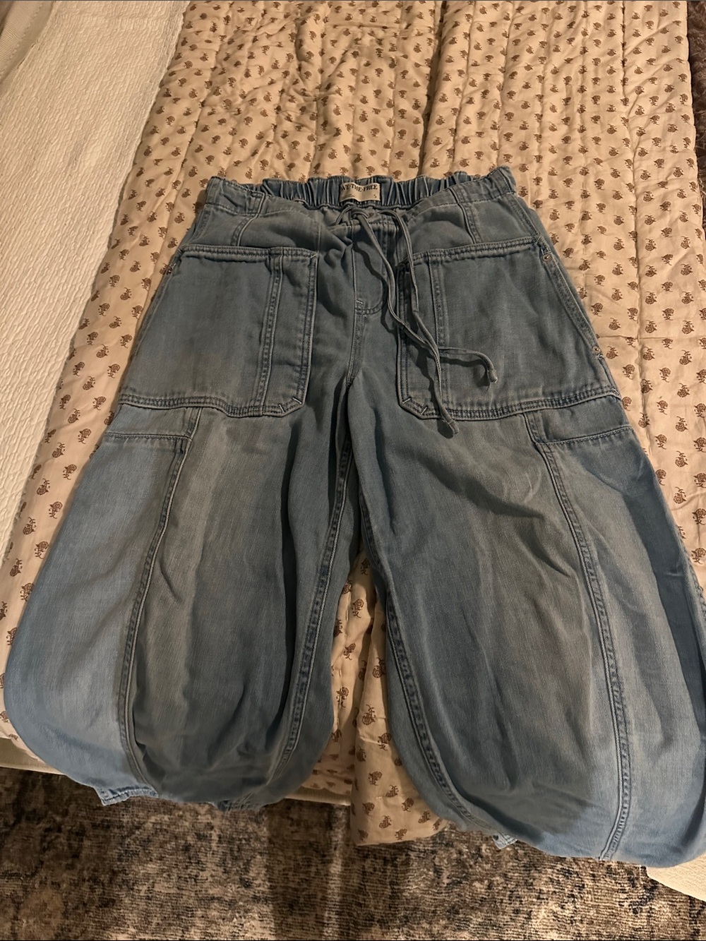Light Wash Denim Jogger Cargo Pants